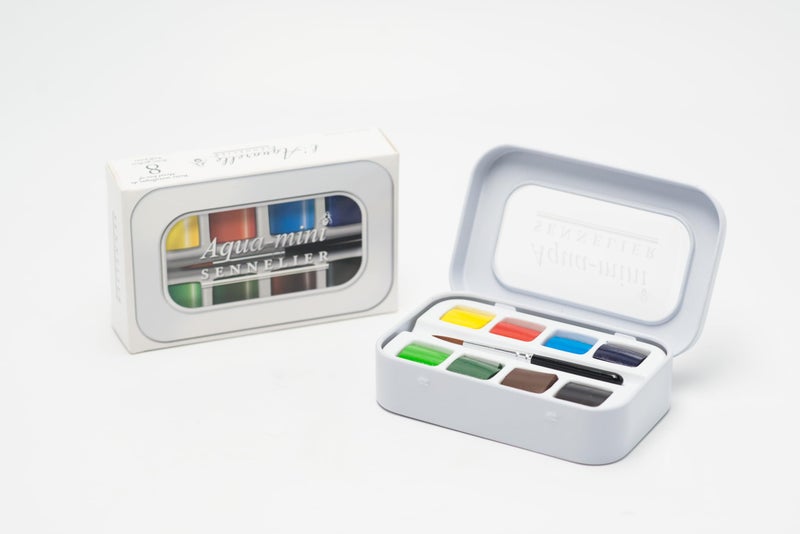 SENNELIER L'Aquarelle French Watercolor Paint, Aqua Mini Set of 8 Half Pans - Image 4